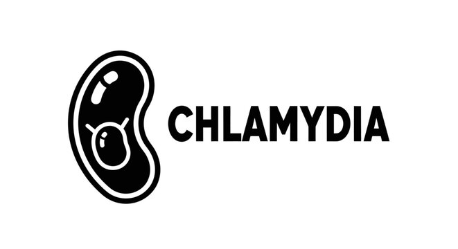 Chlamydia bacteria icon with text. Vector illustration of Chlamydia trachomatis pathogen for medical education, healthcare awareness, and sexual health information.