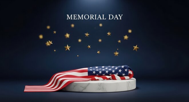Memorial Day celebration cake with American flag design and fireworks background in dark blue lighting
