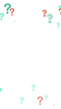 Colorful question marks loop animation on a white background. Seamless abstract background perfect for concepts of uncertainty, FAQ, searching for answers, and mystery