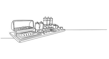Obraz premium Hotel breakfast tray with food in minimalist line style