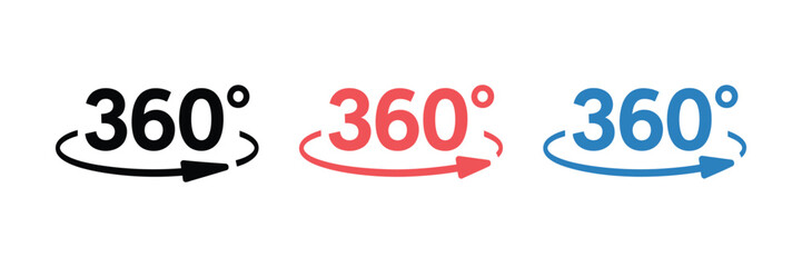 360 Degree Icons, Vector Illustration with Circular Arrow Rotation, Full Angle View Symbol, and 360 Degree Loop Design Elements © Sidratul Muntaha