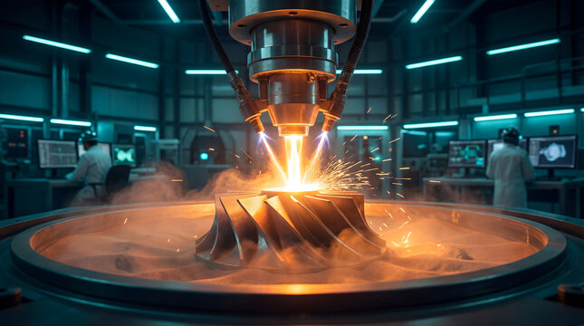 Metal 3d printing machine creating complex industrial part