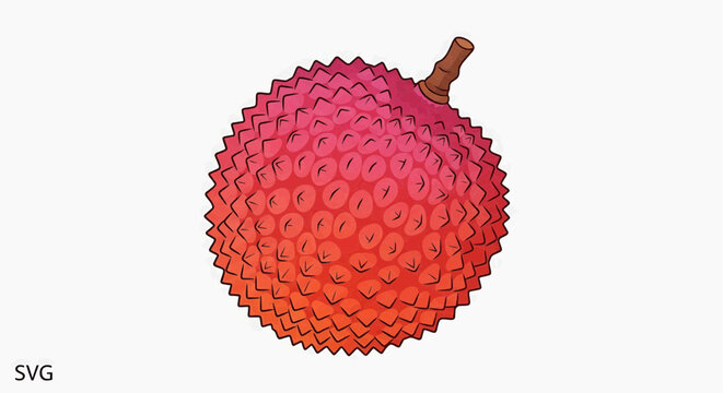 Vibrant and detailed illustration of a single lychee fruit with its unique spiky red skin and small brown stem, isolated on a clean background, highlighting its exotic appeal