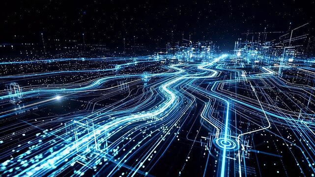 Futuristic digital network landscape representing smart infrastructure and connectivity