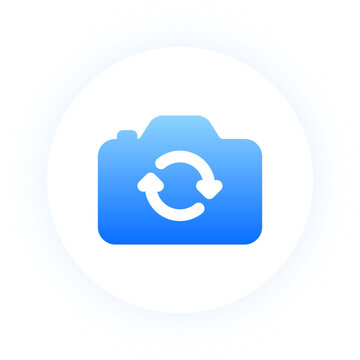Glowing blue camera reverse icon for selfie mode and lens switching