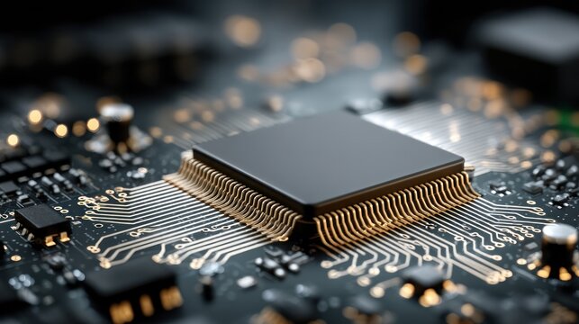 Close Up Microchip on Printed Circuit Board