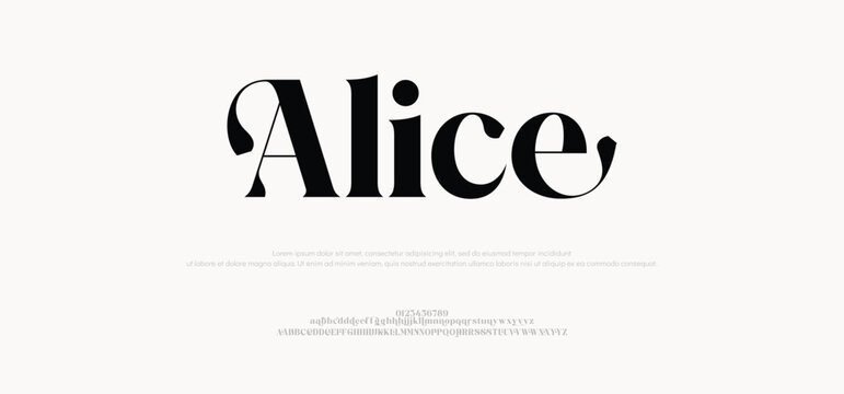 Alice, Classic and elegant typography. Alphabet and numbering uppercase. Vector illustration of font set