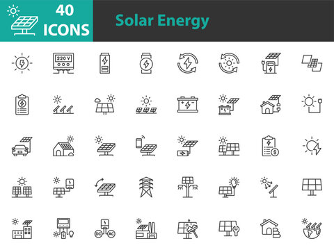set of solar energy icons, clean energy, electricity, solar cell