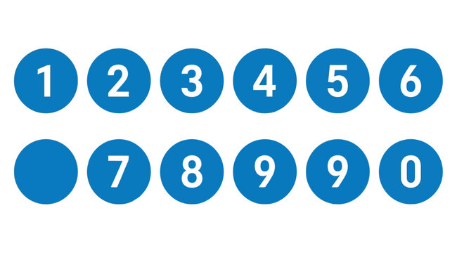 Set of round blue buttons with numbers from zero to nine