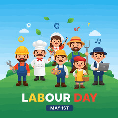 Fototapeta premium Labor Day Celebration with Diverse Workers Vector Illustration