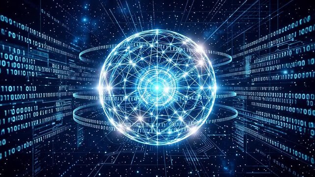 Digital network sphere in binary code ideal for tech startups and software promos