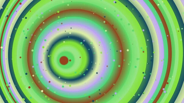 Abstract Spiral Motion in Vibrant Green Multicolor Rings with Floating Dots