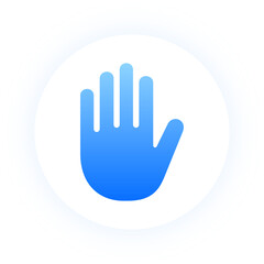Fototapeta premium Vibrant blue left hand palm icon with neon glow for touch and gesture UI