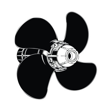 Boat propeller silhouette with hub assembly for marine propulsion.