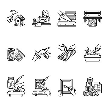 12 Icons DIY and Home Crafts Line Icon Set