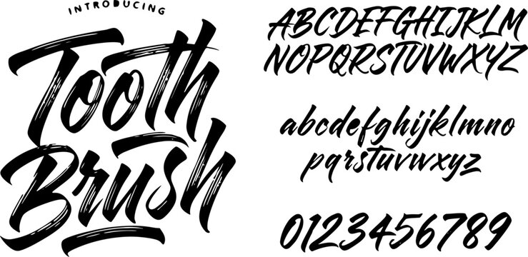 Introducing Tooth Brush font display showcasing alphabet and numbers