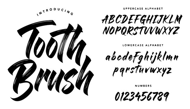Introducing Tooth Brush font display with alphabet and numbers