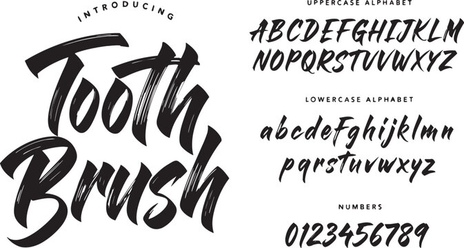 Introducing Tooth Brush font display showcasing alphabet and numbers