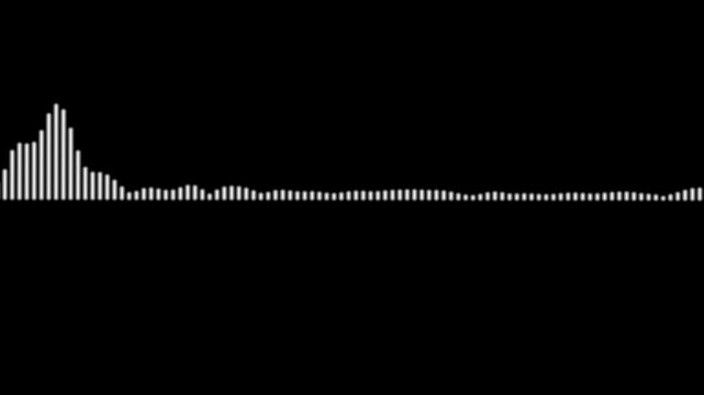 High quality sound wave animation with white waveform curves and rhythmic frequency pulses on deep black background seamless loop modern audio visualizer ultra HD 4K