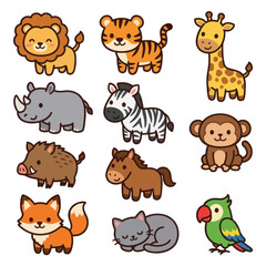 Fototapeta premium Cartoon animals in a group.