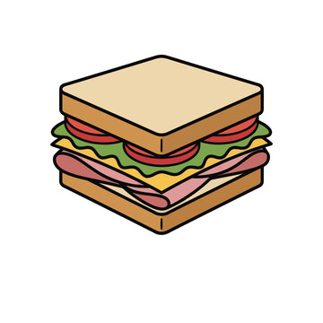 A cartoon sandwich with ham lettuce.