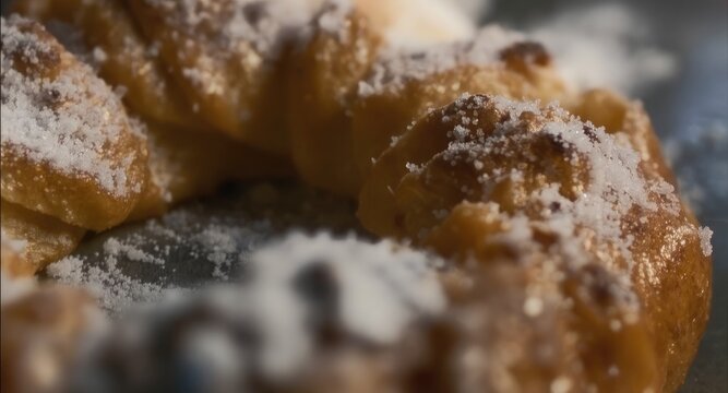 Close-up of sugared pastry ring