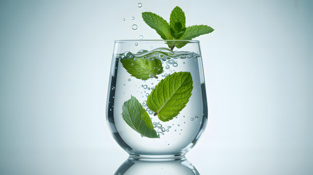A refreshing glass of water with mint leaves  