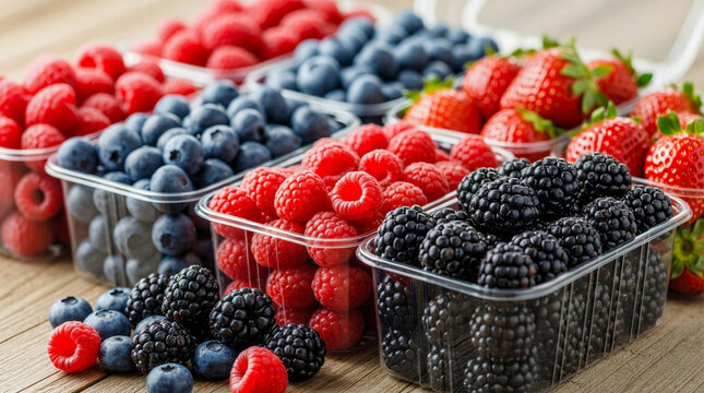 Fresh Assorted Berries in Plastic Punnets for Market Sale