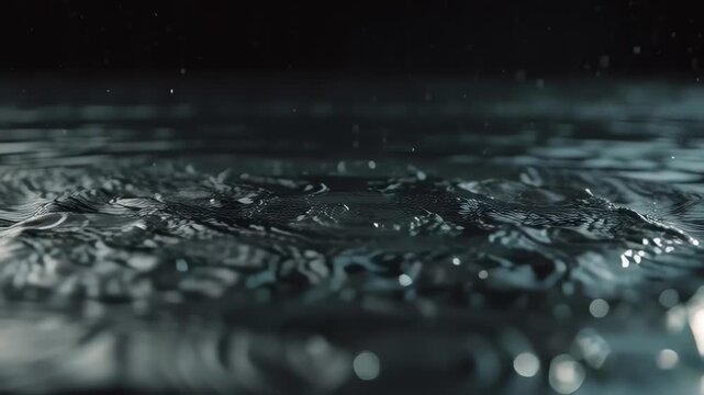 Dynamic water splash crown on dark background with falling droplets and ripples, abstract liquid motion