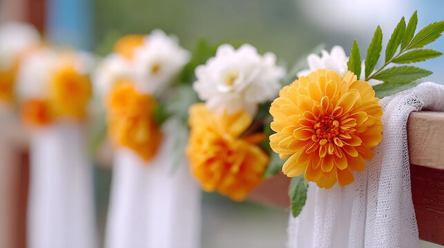 Durga puja navami celebration with vibrant yellow and white flowers