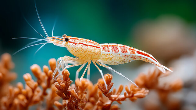 Shrimp on coral reef displaying wiggling antennae in marine environment