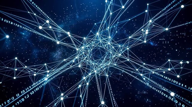 Digital network in space representing smart infrastructure and connectivity