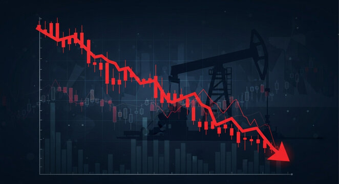 Oil price crash with stock market graph falling down.