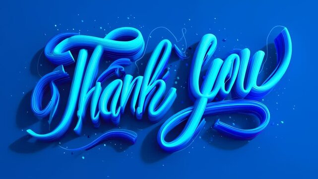 Vibrant blue 'Thank You' text in modern 3D script font with layered shadows on a deep blue background
