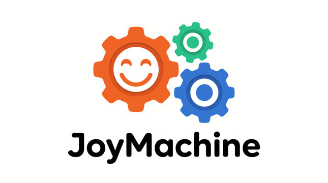 A fun and colorful logo featuring smiling gears, representing joy and creativity, perfect for businesses in the entertainment or children's industries.
