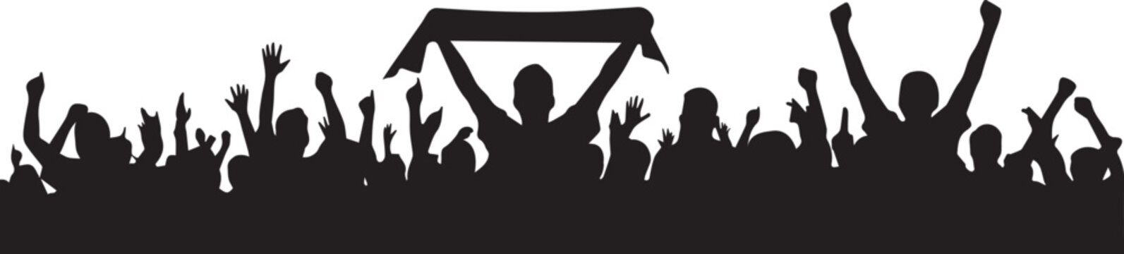 Crowd of people silhouette cheering group with scarf football fans celebration