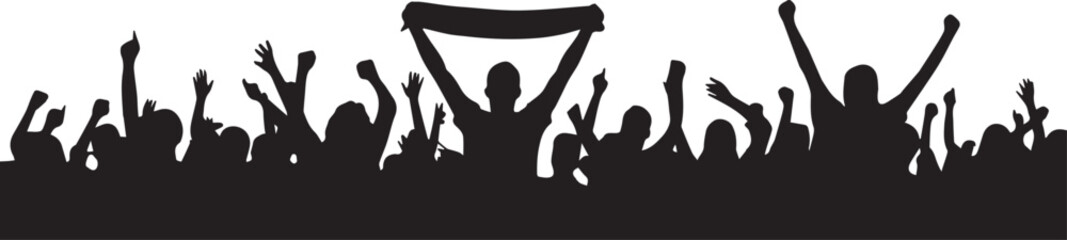 Crowd of people silhouette cheering group with scarf football fans celebration © Dipok