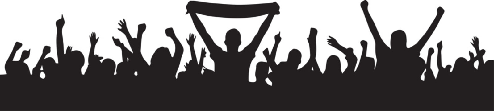 Crowd of people silhouette cheering group with scarf football fans celebration