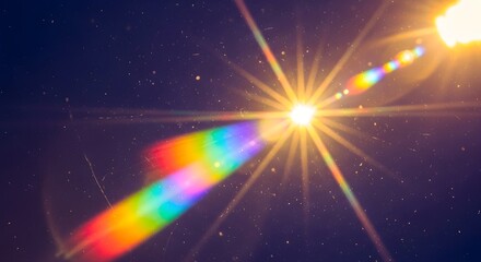 Naklejka premium Sun Flare With Rainbow Effect Illuminating The Dark Sky