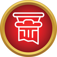 Naklejka premium White line icon of a broken architectural column in a red circle with a golden border