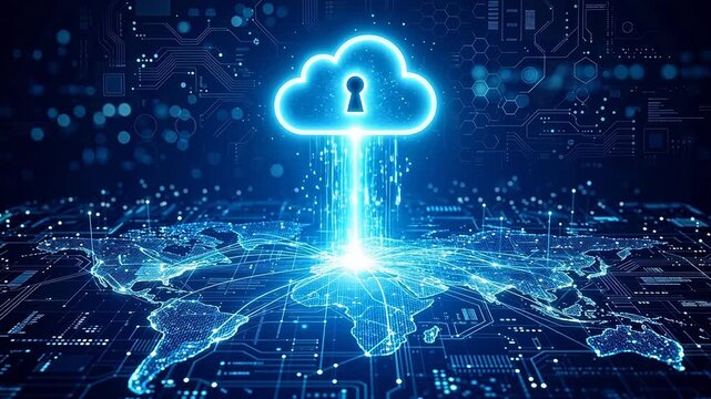 Cloud computing and global network connection emphasizing advanced technology and cybersecurity