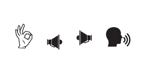 Obraz premium Communication and approval icons hand speaker and listening symbols