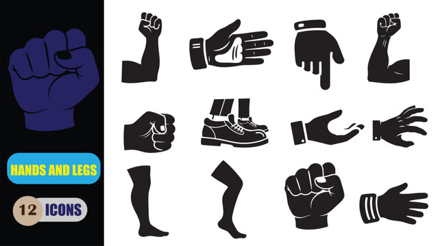 Set of black hand and leg icons
