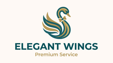 Obraz premium This sophisticated logo showcases an elegant swan symbol with wings and a bowtie, conveying luxury and premium service brand identity for high-end businesses.