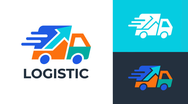 This logo effectively captures the essence of logistics with an illustrated truck in motion, symbolizing efficiency and speed in transportation and delivery services.