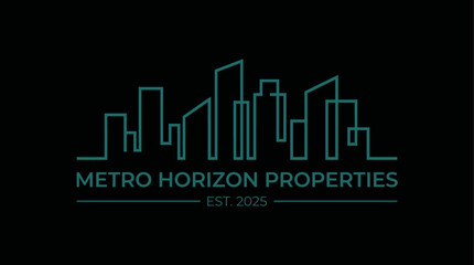 Fototapeta premium A modern logo for Metro Horizon Properties showcasing an abstract skyline representation, reflecting urban real estate development and contemporary design aesthetics.
