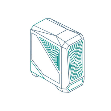 Isometric Gaming PC Tower Case - Futuristic Computer Hardware Line Art Vector