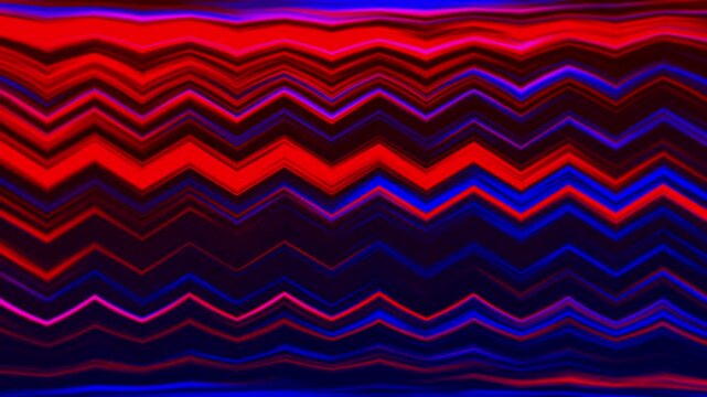 Retro zigzag pattern with neon red and blue glowing lines in a synthwave aesthetic motion.