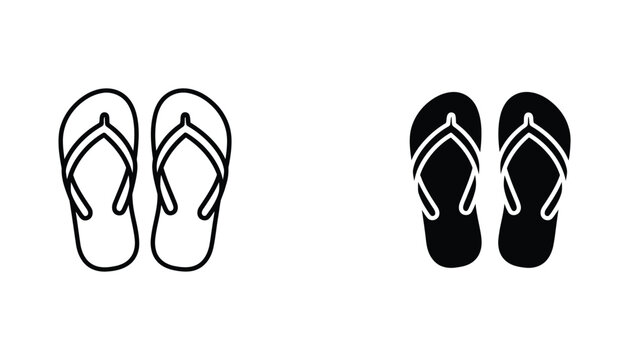 Summer footwear flip flops icon for travel and beach vacation concept in clean black and white vector graphic style for summer retail and holiday marketing