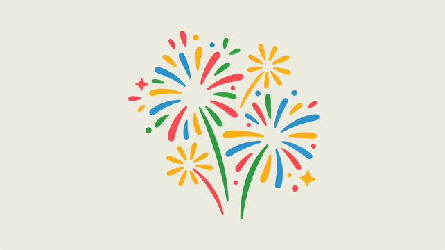 Colorful festive firework explosions on a light neutral background